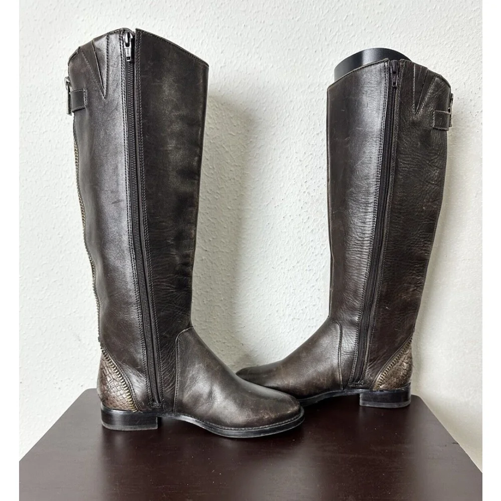 Capezzani Brown Leather Tall Riding Boots Size 39/US 8 Made In Italy Pull On
